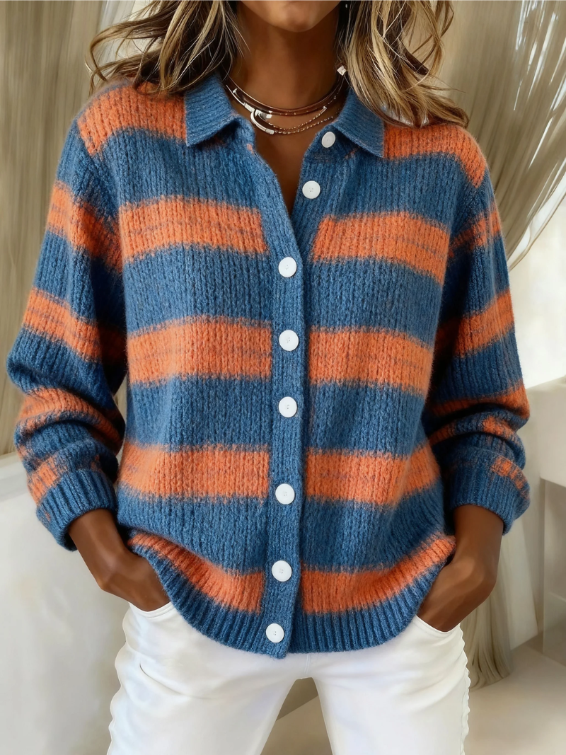 Diana - Gestreifter Cardigan in Blau und Orange