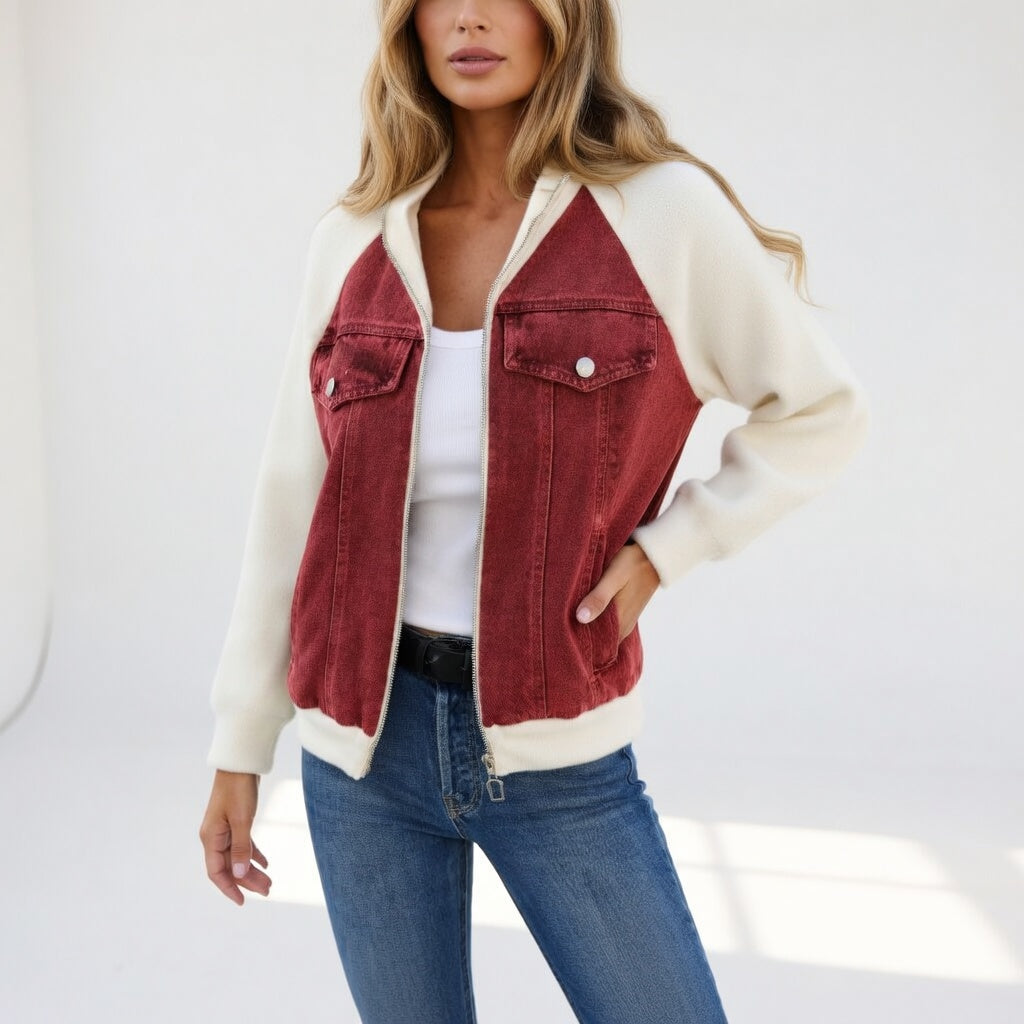 Ilaria | Denim- und Strickjacke mit Reißverschluss