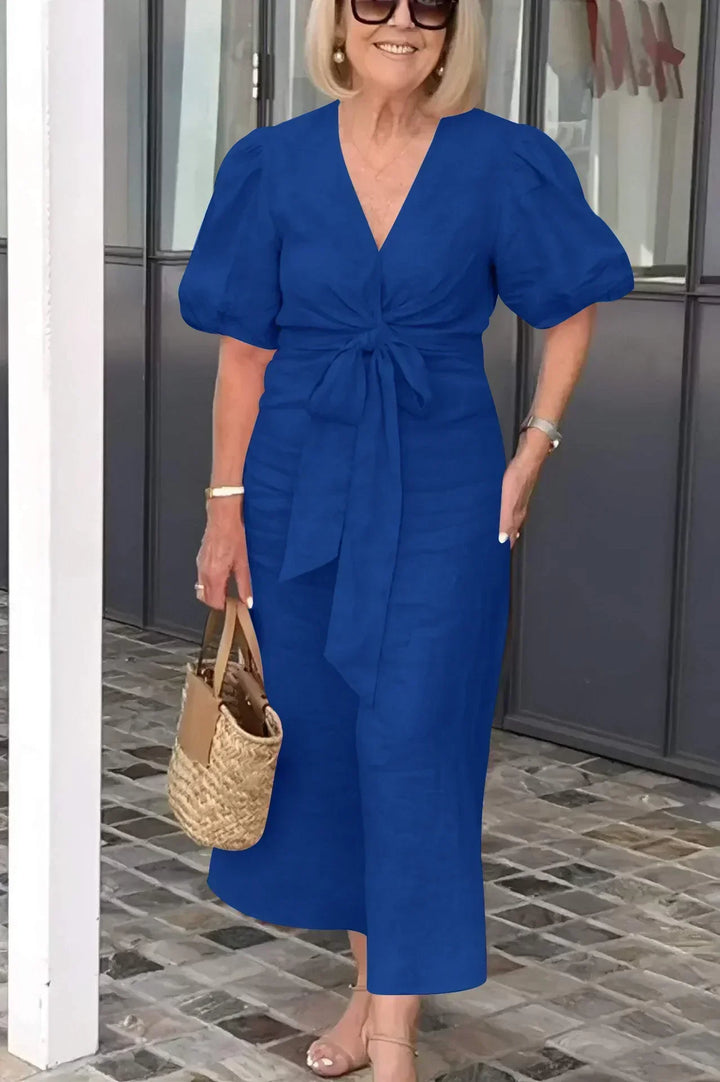 LYNORA | Elegantes Midi-Kleid mit V-Ausschnitt