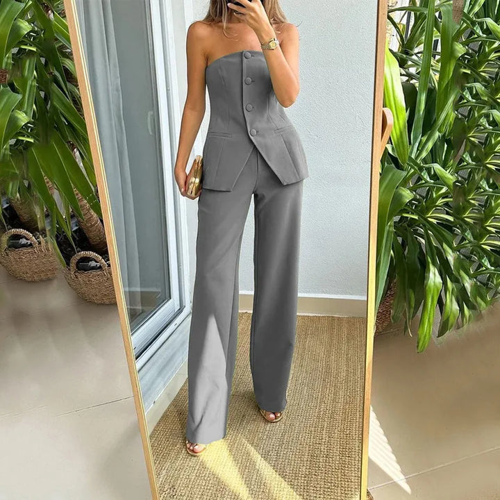 BRIA - Ärmelloses Zweiteiliges Set mit Knopfdetails