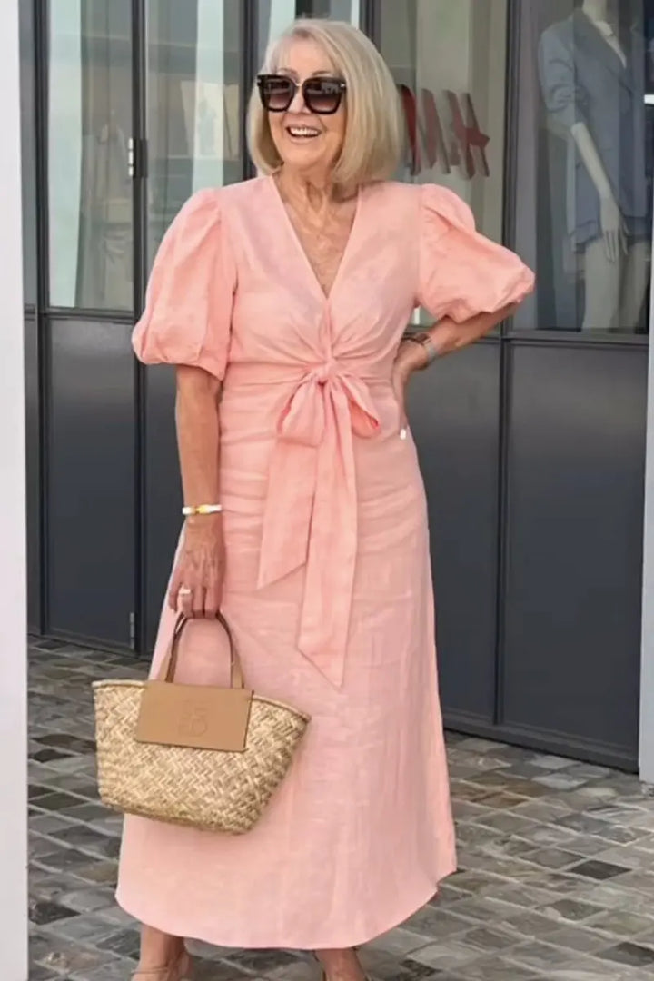 LYNORA | Elegantes Midi-Kleid mit V-Ausschnitt