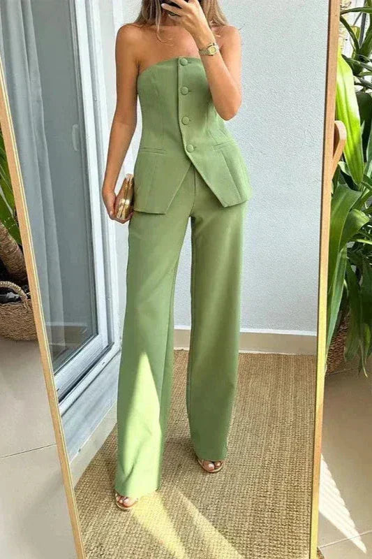 BRIA - Ärmelloses Zweiteiliges Set mit Knopfdetails