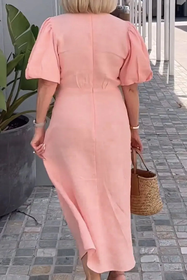 LYNORA | Elegantes Midi-Kleid mit V-Ausschnitt