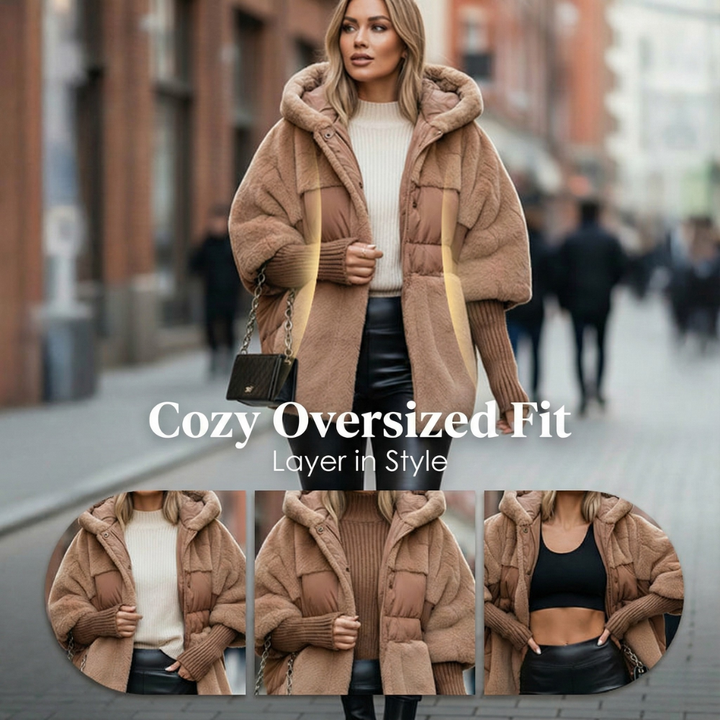 Valeria | Hybrid-Steppjacke mit Plüschbesatz und Kapuze