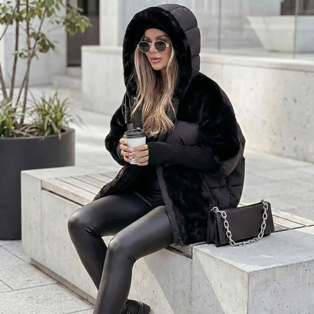 Valeria | Hybrid-Steppjacke mit Plüschbesatz und Kapuze