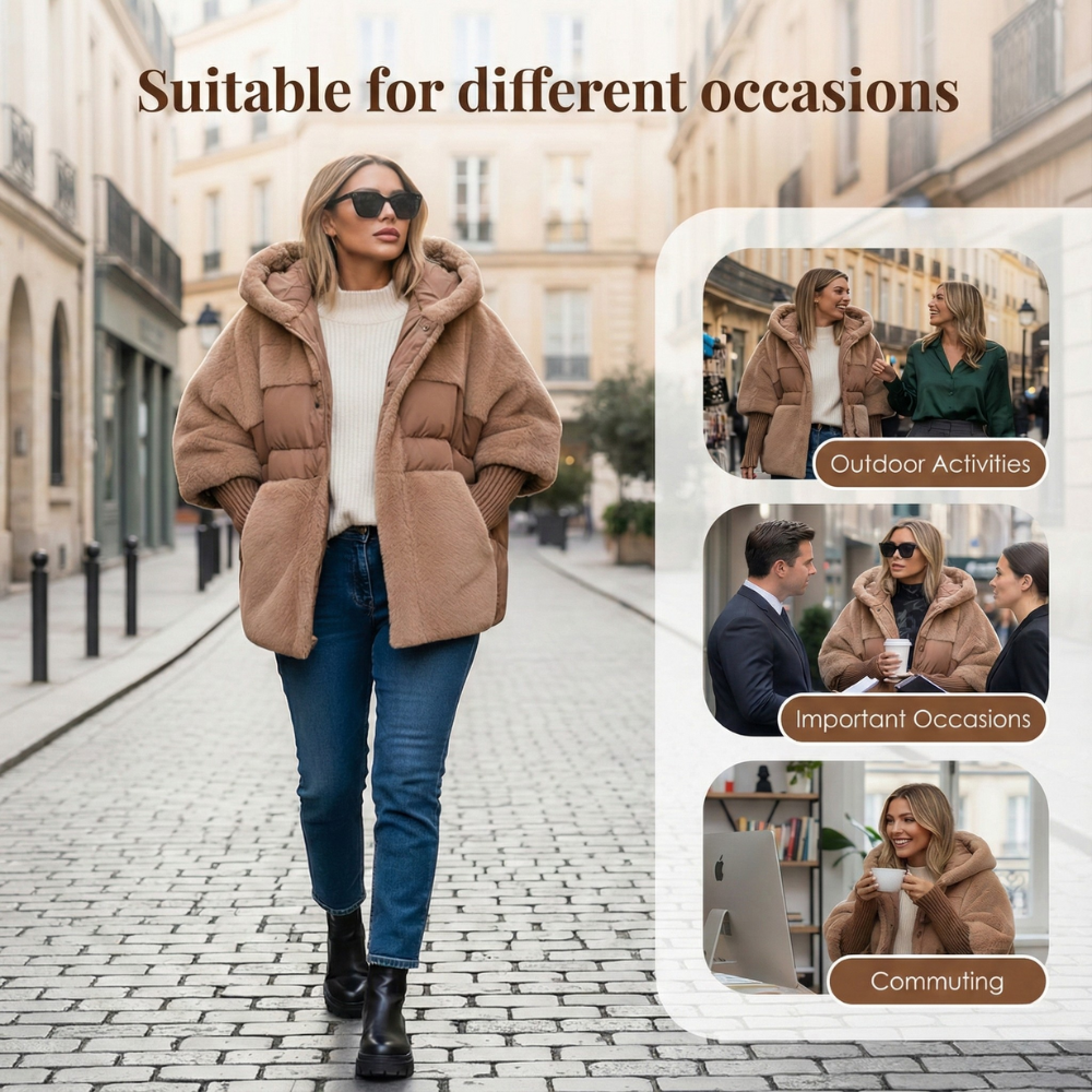 Valeria | Hybrid-Steppjacke mit Plüschbesatz und Kapuze