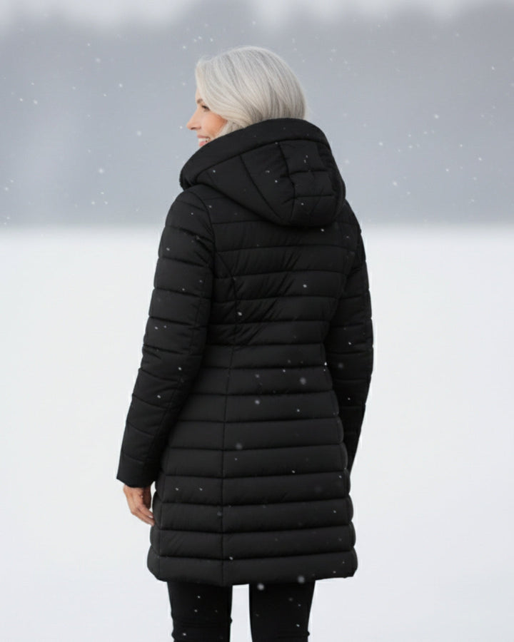 Isabella | Langer Steppmantel mit Kapuze