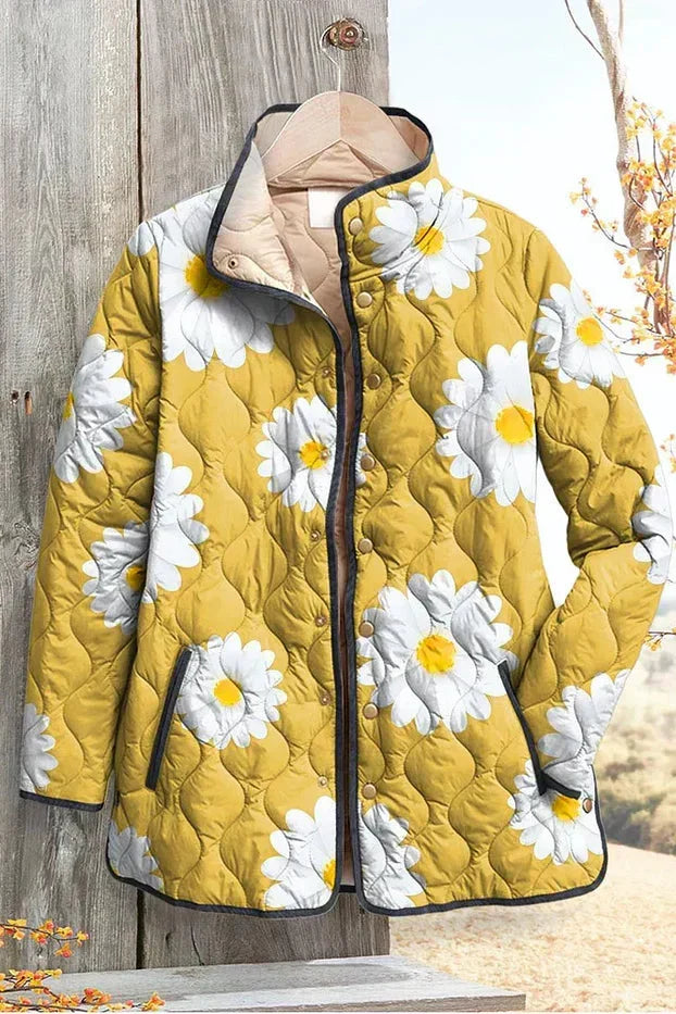 Elara – Geblümte Steppjacke mit Stehkragen