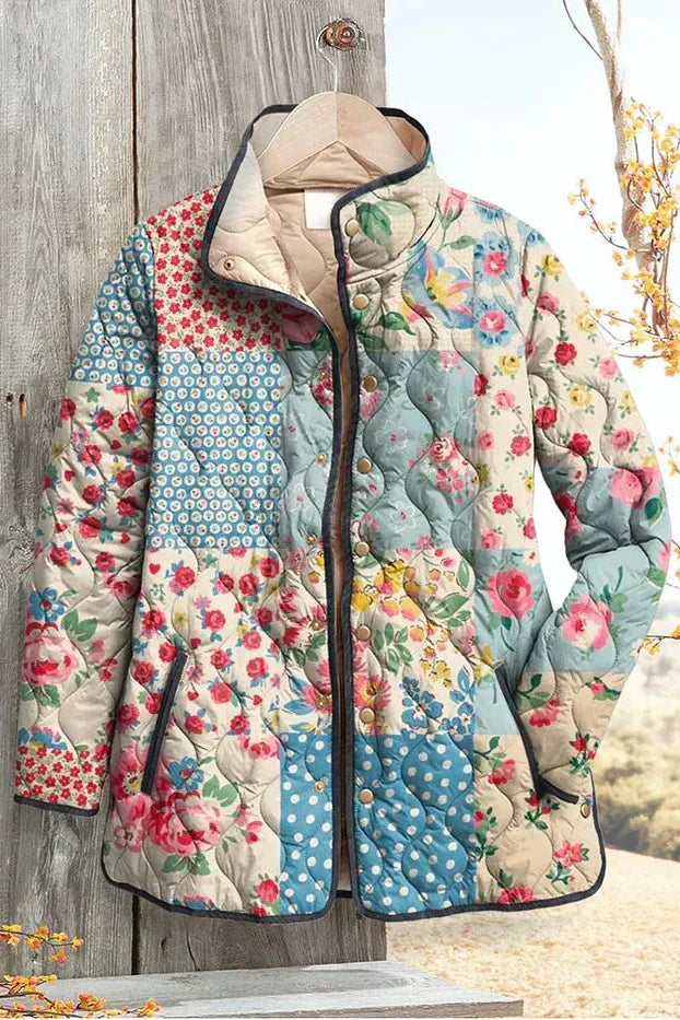 Marielle – Gemusterte Steppjacke mit Stehkragen