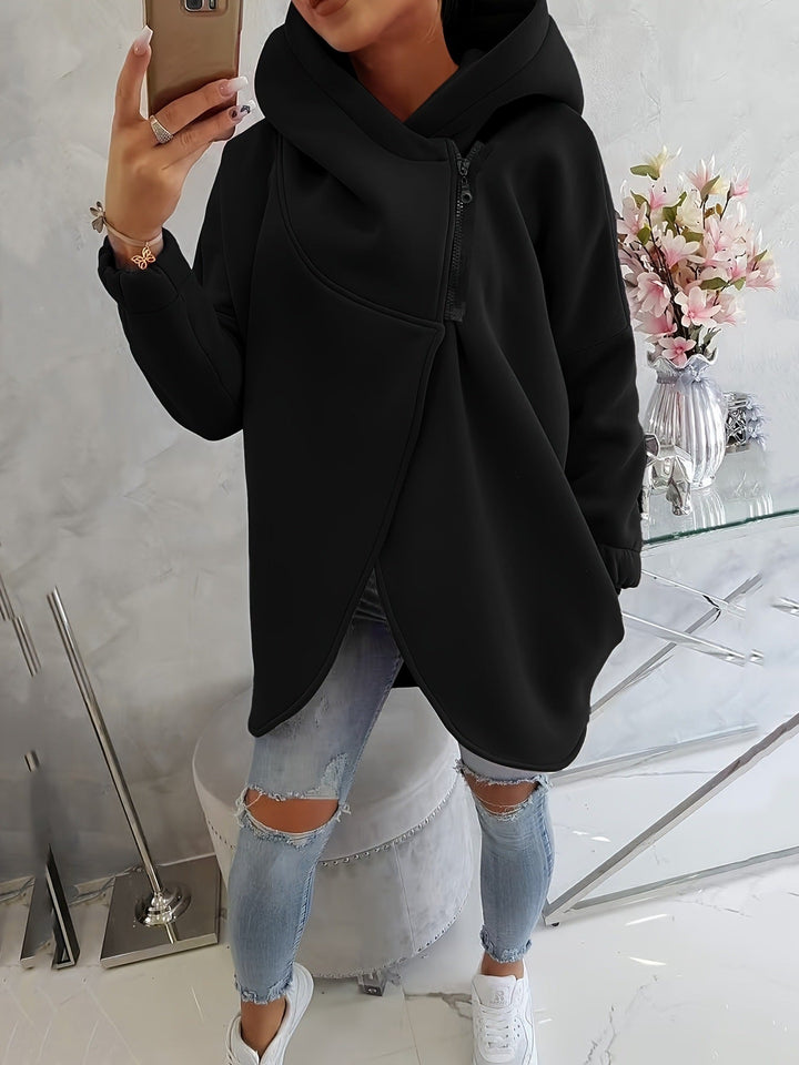 Ginevra | Oversize Hoodie-Jacke mit Kapuze und asymmetrischem Reißverschluss