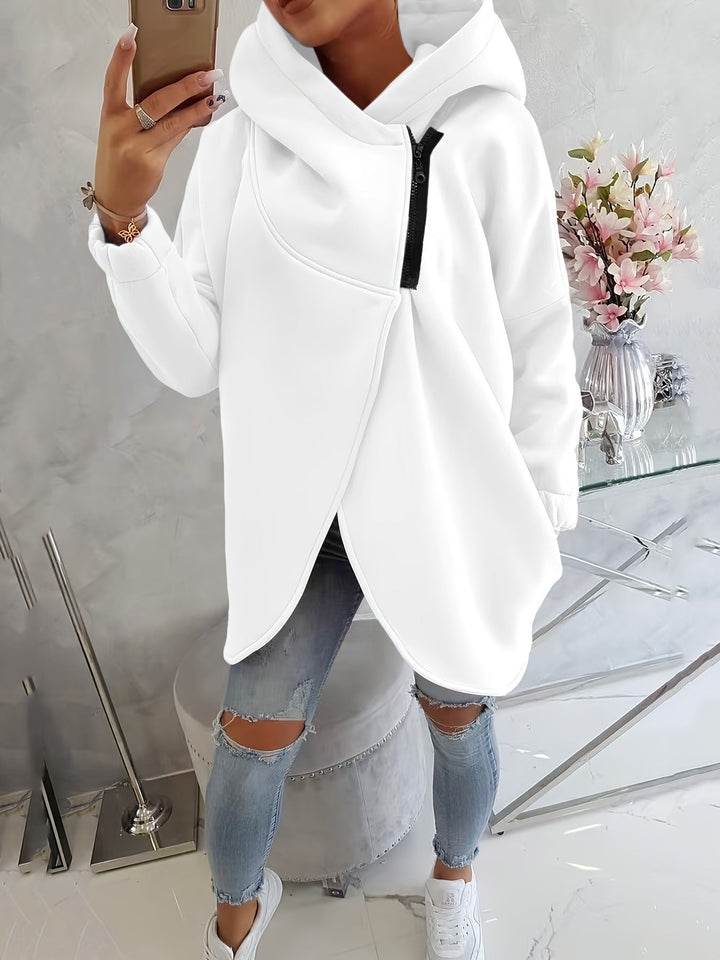 Ginevra | Oversize Hoodie-Jacke mit Kapuze und asymmetrischem Reißverschluss