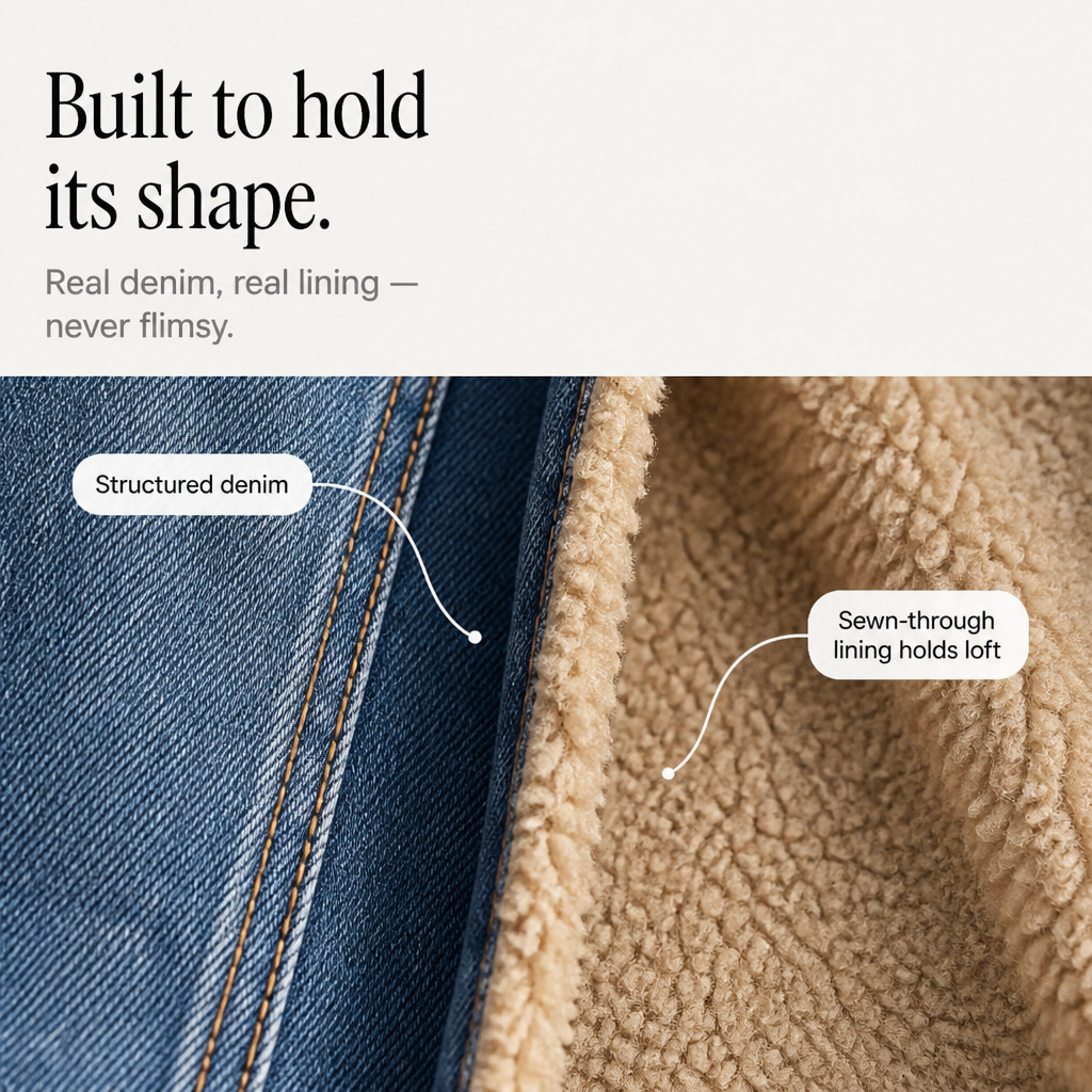 Greta | Langer Jeansmantel mit Teddyfutter