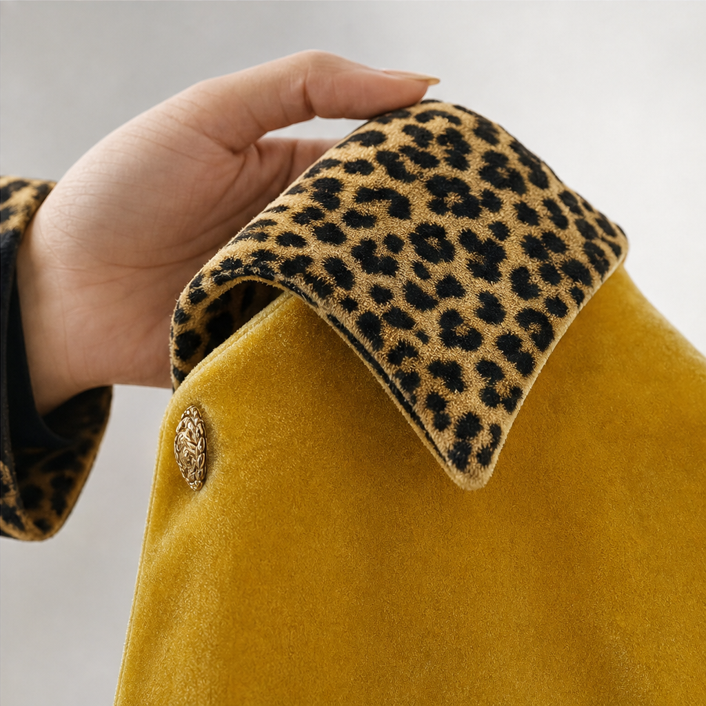 Victoria | Eleganter Samtmantel mit Animal-Details