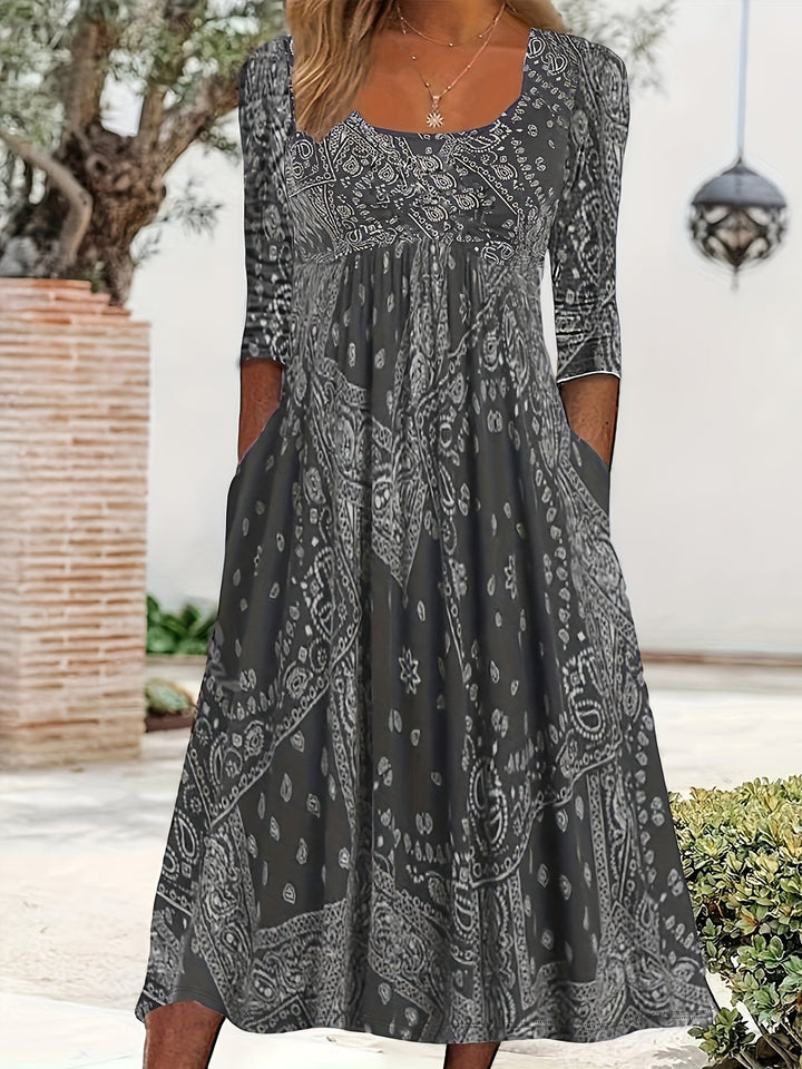 ELOWEN | Langes Ärmeliges Casual-Midi-Kleid
