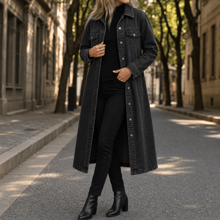 Saskia | Long-Jeansmantel in gewaschener Optik