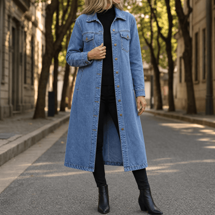 Saskia | Long-Jeansmantel in gewaschener Optik