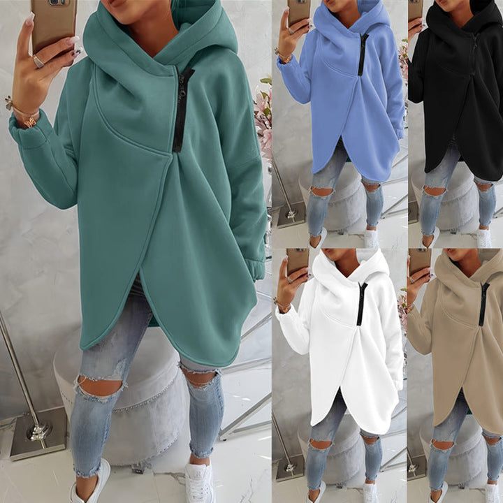 Ginevra | Oversize Hoodie-Jacke mit Kapuze und asymmetrischem Reißverschluss