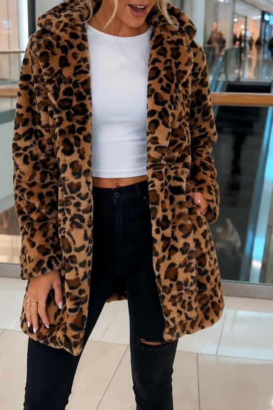 Paulina | Plüschmantel im Leoparden-Look