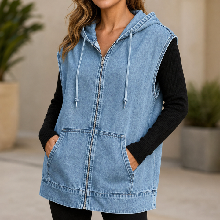 Nina | Lässige Jeansweste mit Kapuze