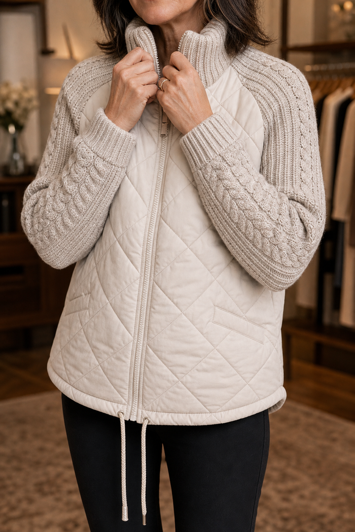 Lorena | Hybrid-Steppjacke mit Zopfstrick-Ärmeln