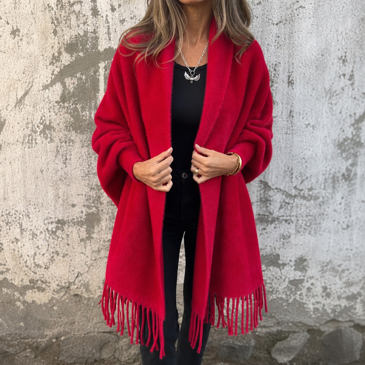 Tanja | Strick-Poncho mit Fransensaum
