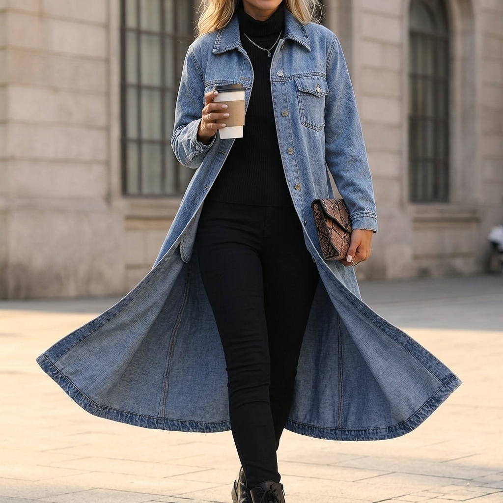 Saskia | Long-Jeansmantel in gewaschener Optik
