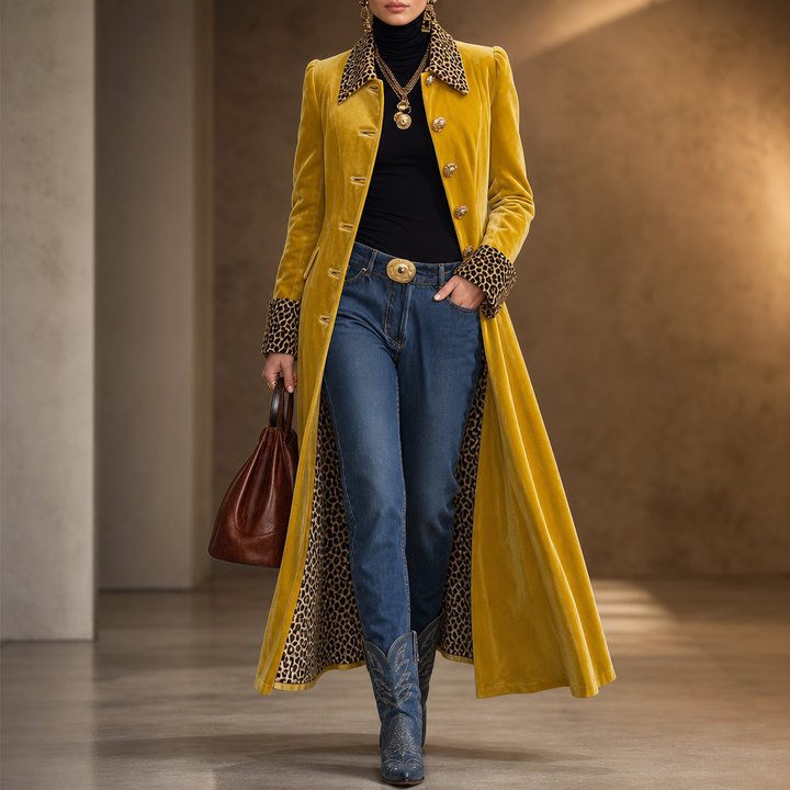 Victoria | Eleganter Samtmantel mit Animal-Details