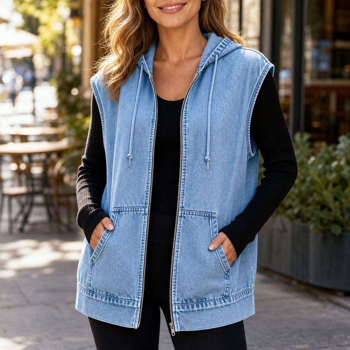 Nina | Lässige Jeansweste mit Kapuze