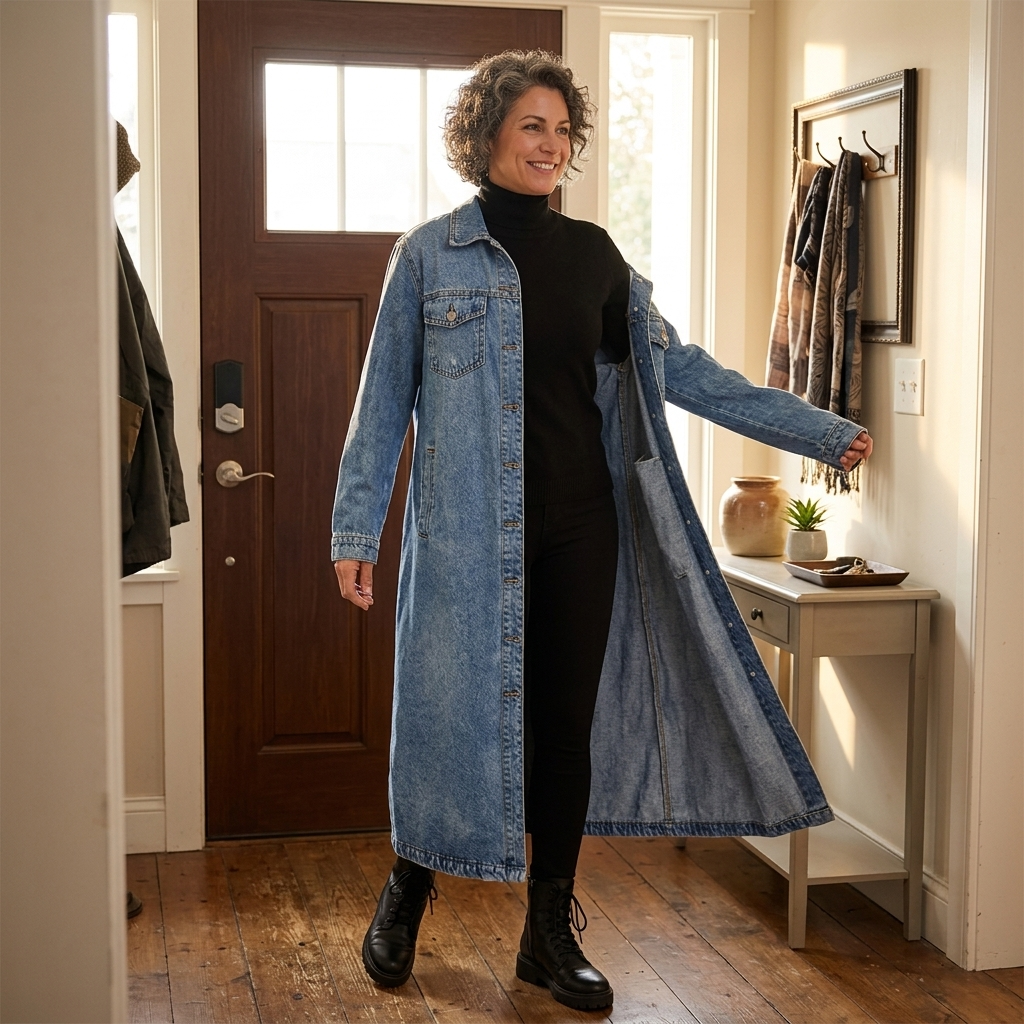 Saskia | Long-Jeansmantel in gewaschener Optik