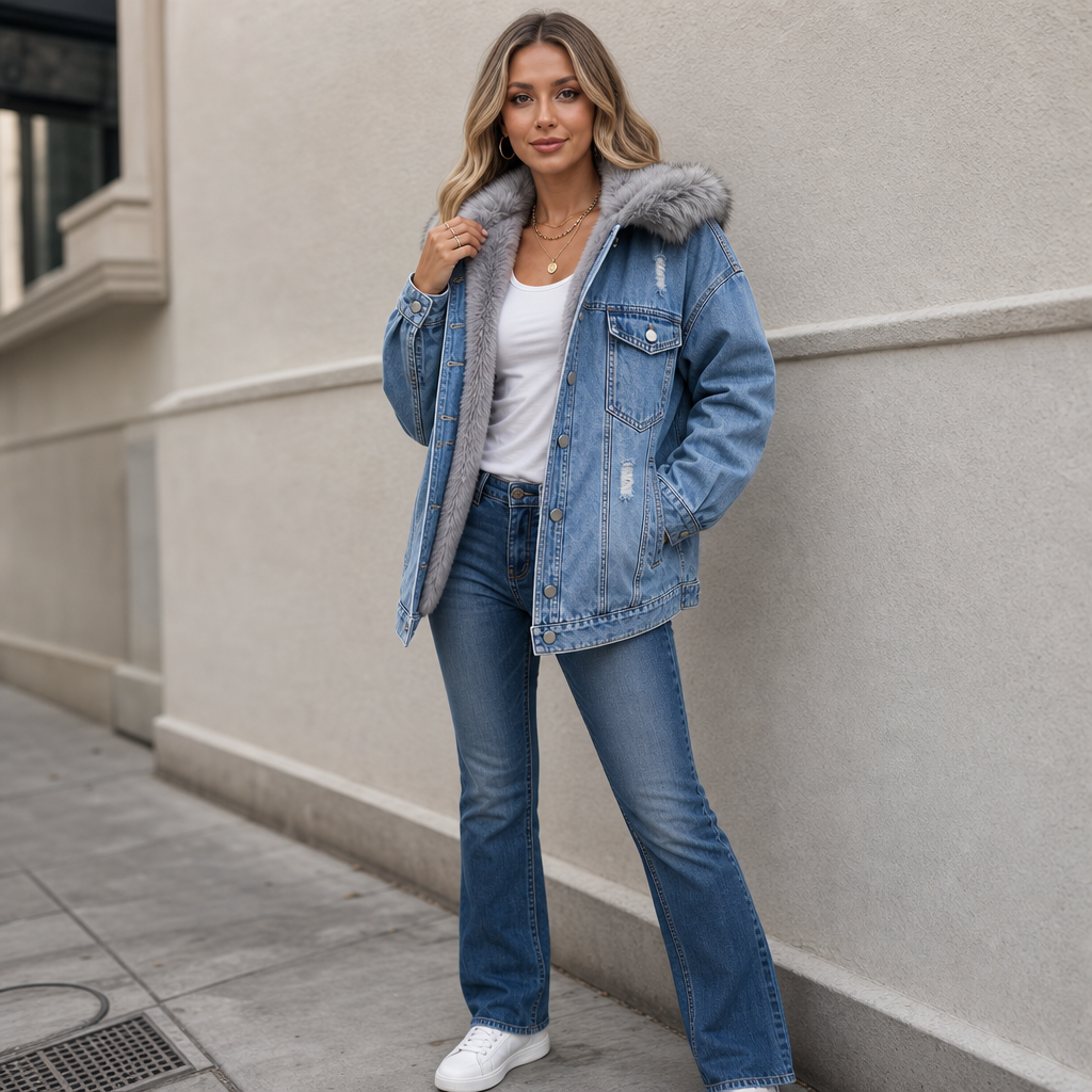Mara | Jeansjacke mit kuscheliger Kapuze