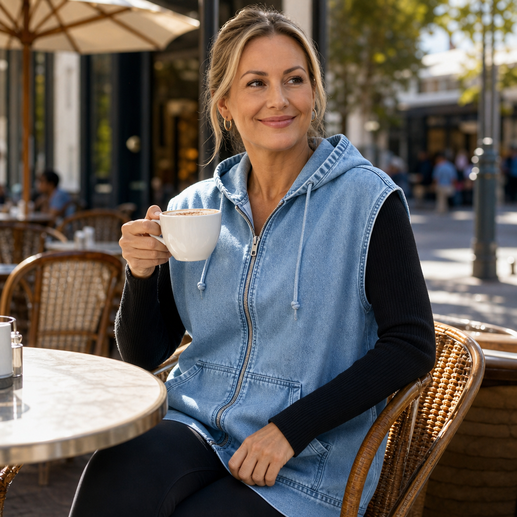 Nina | Lässige Jeansweste mit Kapuze