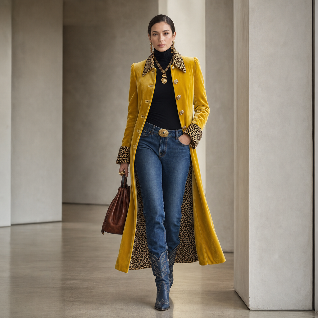 Victoria | Eleganter Samtmantel mit Animal-Details