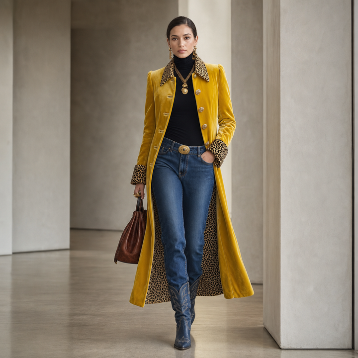Victoria | Eleganter Samtmantel mit Animal-Details