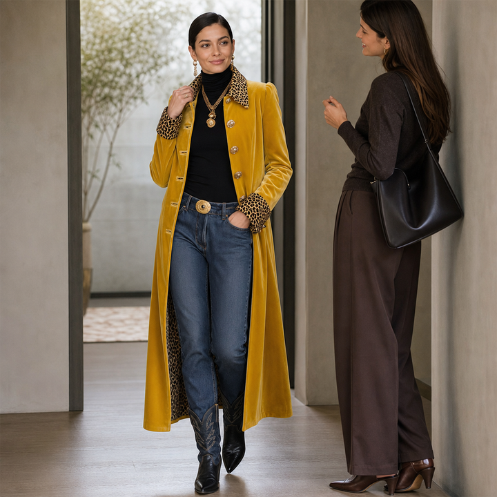 Victoria | Eleganter Samtmantel mit Animal-Details