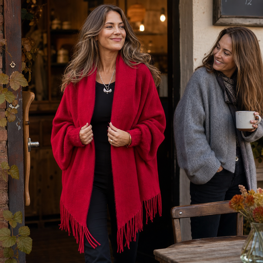 Tanja | Strick-Poncho mit Fransensaum