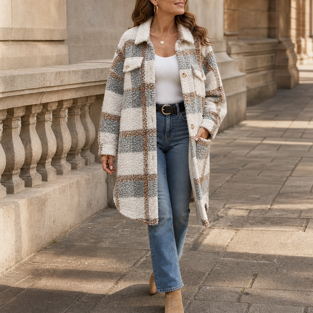 Clara | Kuscheliger Karomantel im Teddy-Look