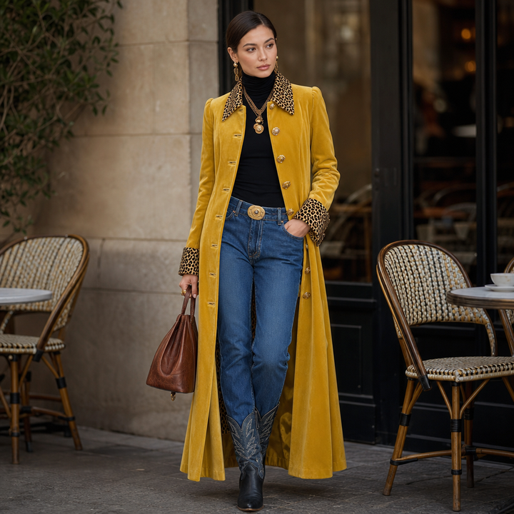 Victoria | Eleganter Samtmantel mit Animal-Details