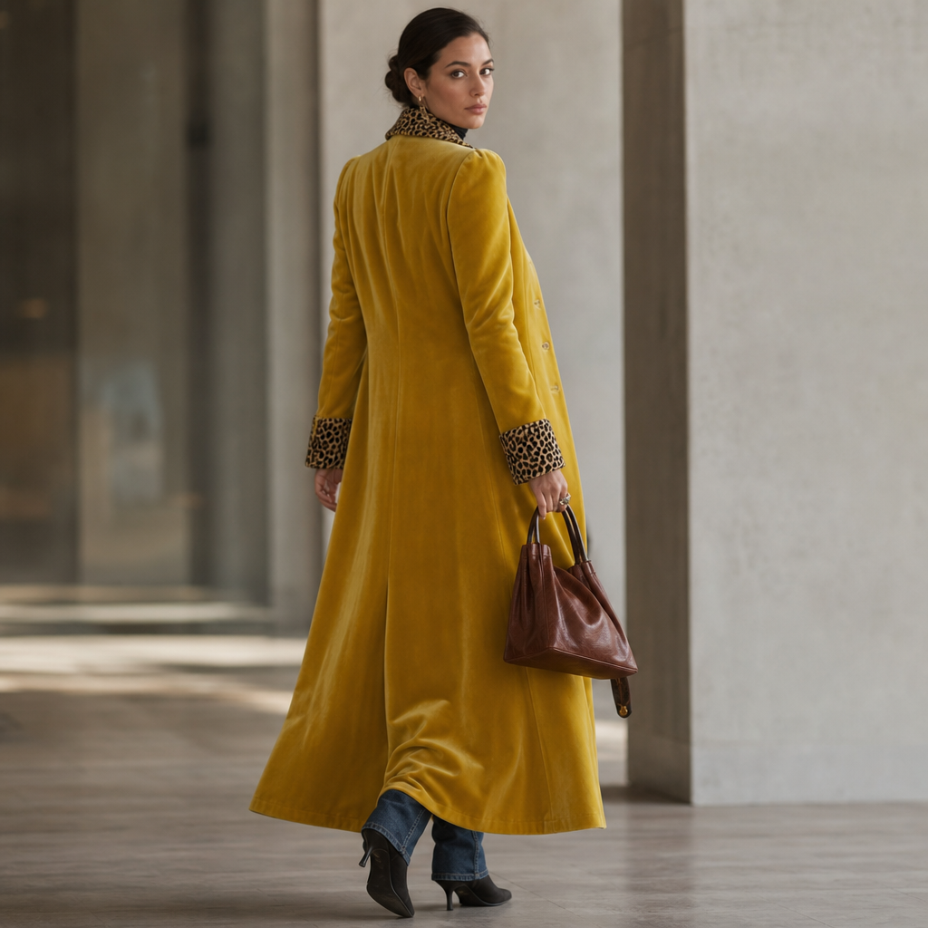 Victoria | Eleganter Samtmantel mit Animal-Details
