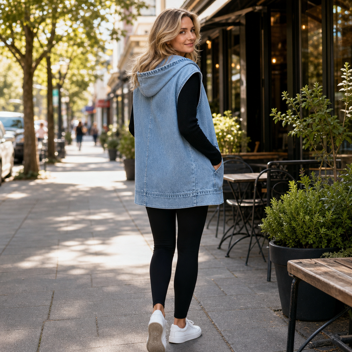 Nina | Lässige Jeansweste mit Kapuze
