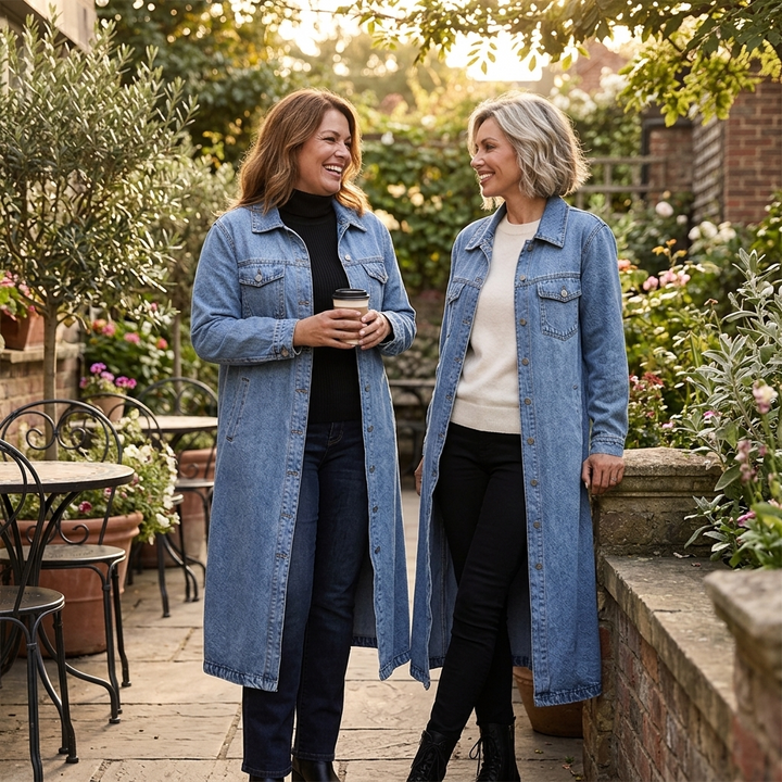 Saskia | Long-Jeansmantel in gewaschener Optik