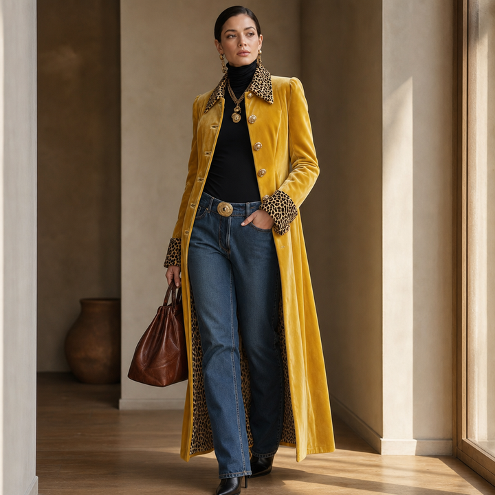 Victoria | Eleganter Samtmantel mit Animal-Details