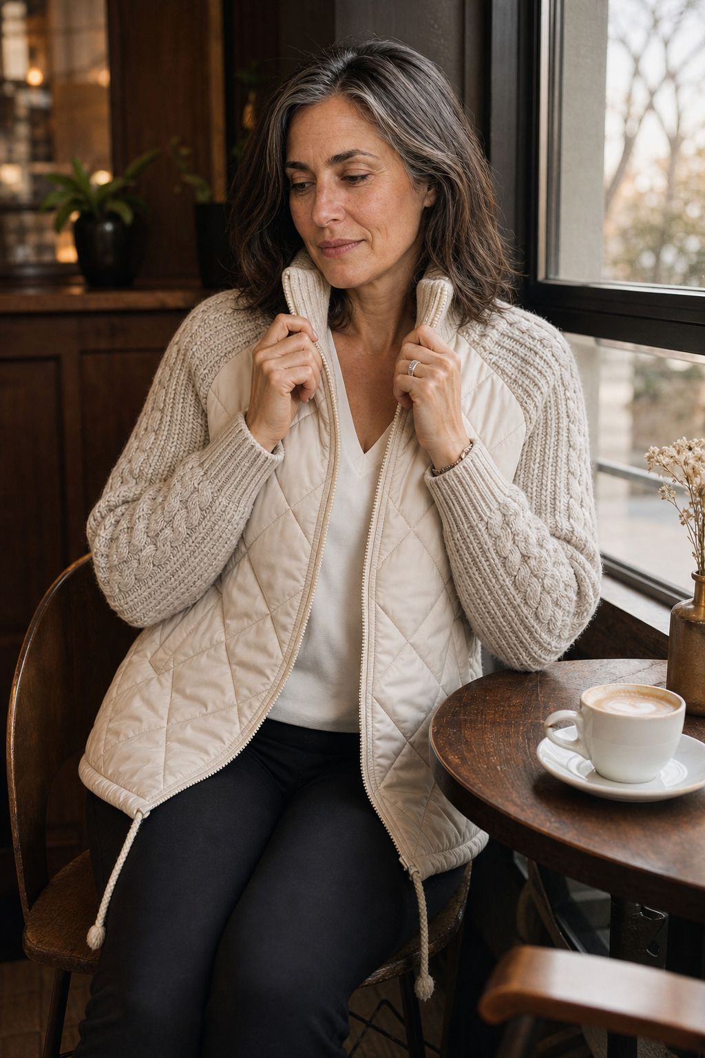 Lorena | Hybrid-Steppjacke mit Zopfstrick-Ärmeln