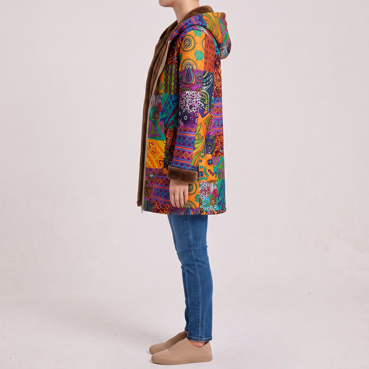 Sofia | Kapuzenmantel mit Boho-Patchwork-Muster