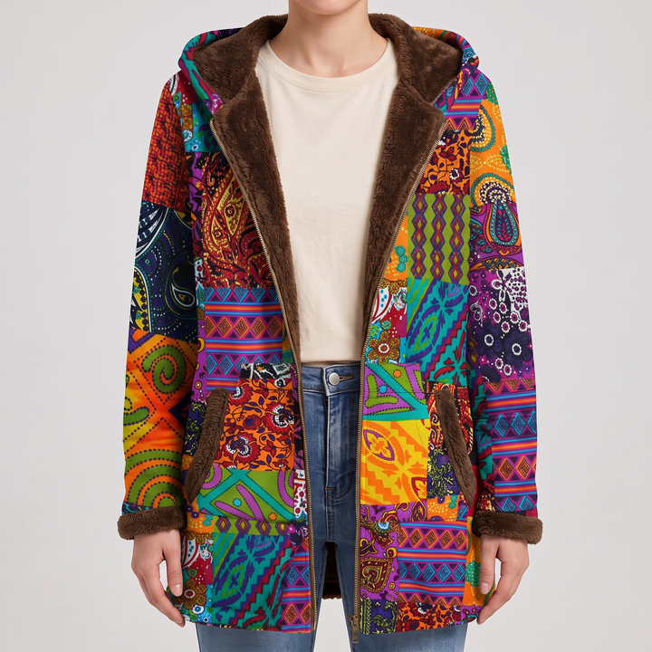 Sofia | Kapuzenmantel mit Boho-Patchwork-Muster