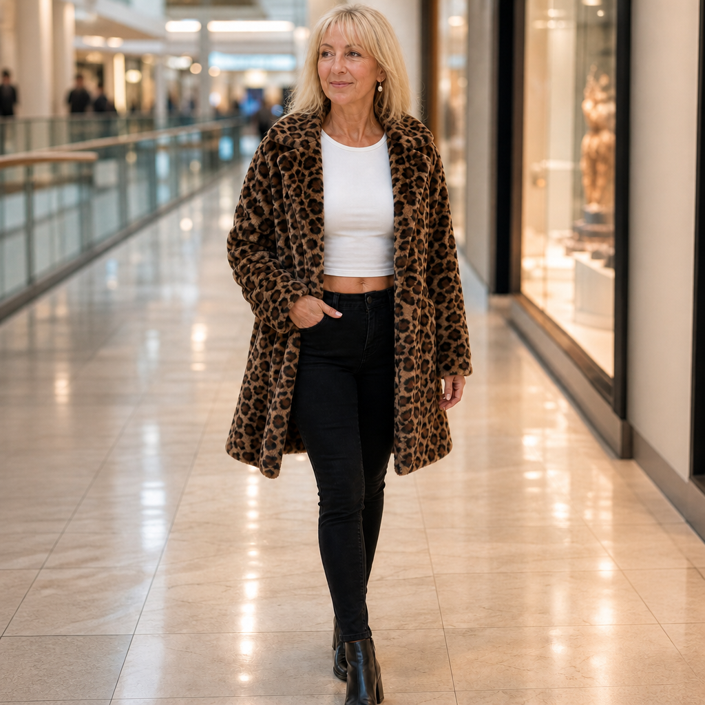 Paulina | Plüschmantel im Leoparden-Look