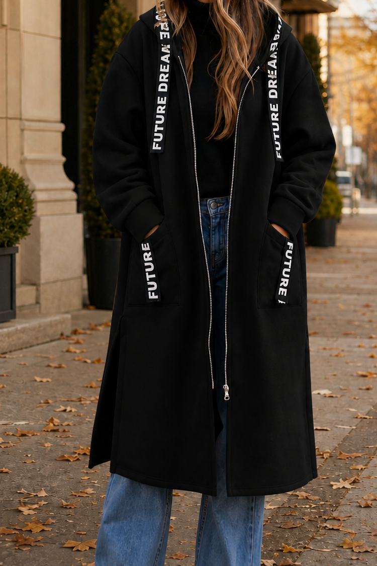 Mila | Langer Kapuzenmantel mit sportlichen Details