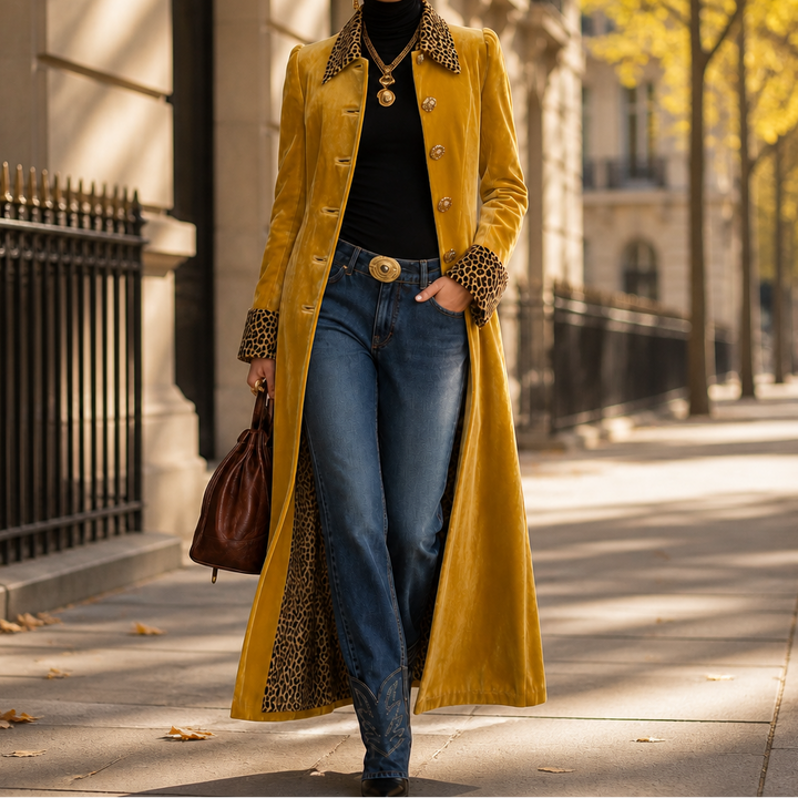 Victoria | Eleganter Samtmantel mit Animal-Details