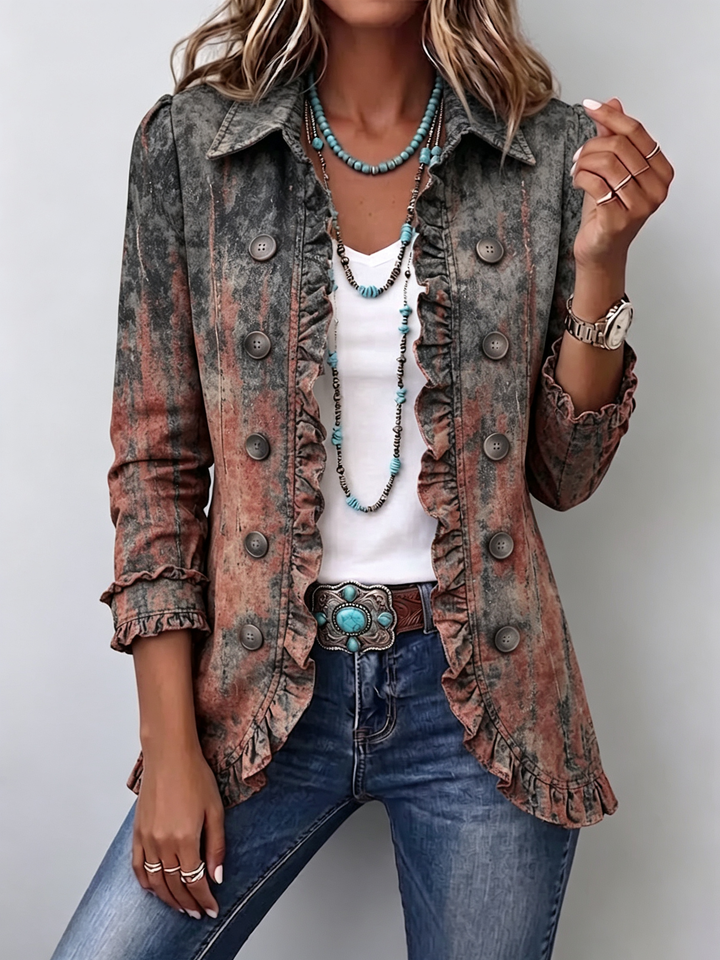 Odette | Texturierte, abgestufte Jacke mit Volants