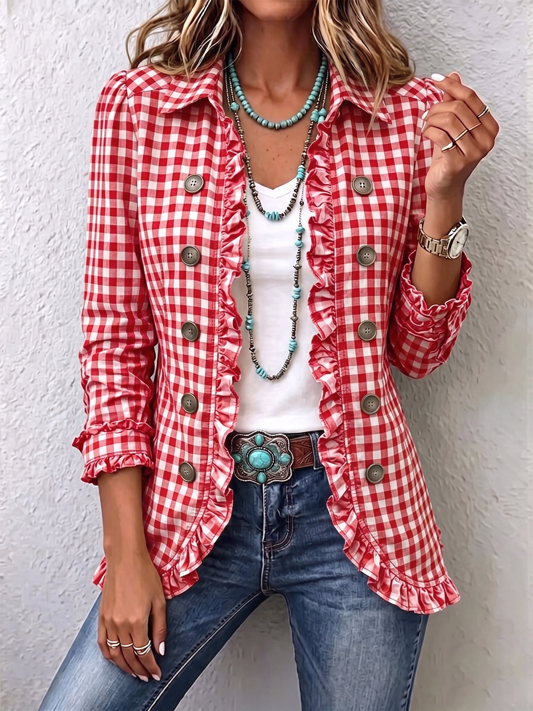 Delphine | Vichy-Karo-Jacke mit Rüschen
