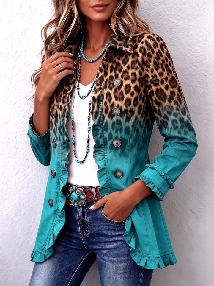 Chantal | Blazer mit Farbverlauf und Leopardenmuster mit Rüschen